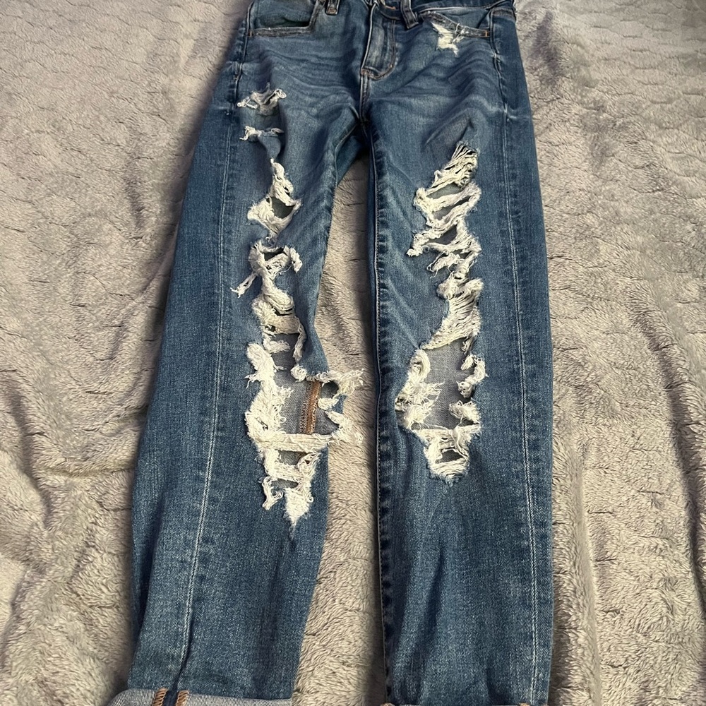 American Eagle Outfitters Blue Boyfriend Jeans Distressed Style